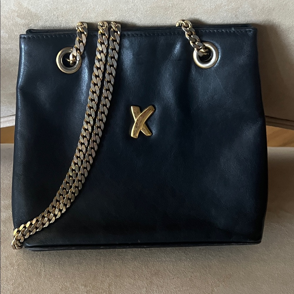 Paloma Picasso Black Shoulder Bag with Gold Accents